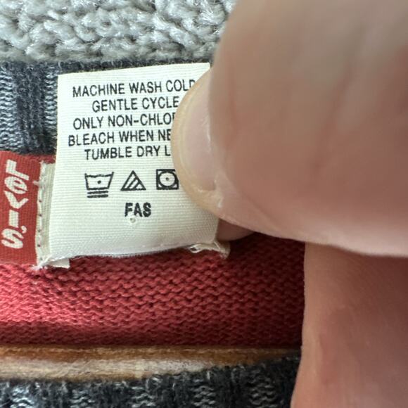 Vtg Levis Sweater Mens L Red Gray Striped Lightweight Cotton Y2K Mallcore Grunge - Picture 5 of 9